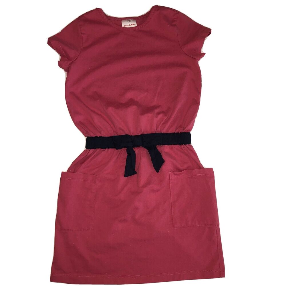 Hanna Andersson 140 Girls 10 Dress Pink Elastic Waist Navy Bow